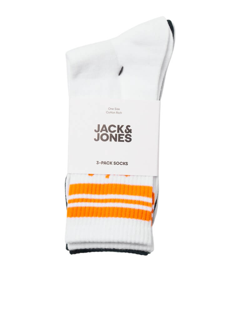 Jack & Jones 3 Pack JACTWES Sports Socks - White/ Orange ( Size 7-11 )