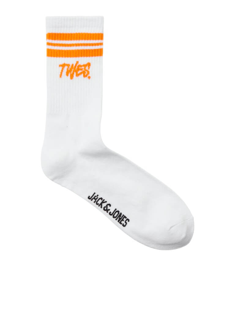 Jack & Jones 3 Pack JACTWES Sports Socks - White/ Orange ( Size 7-11 )