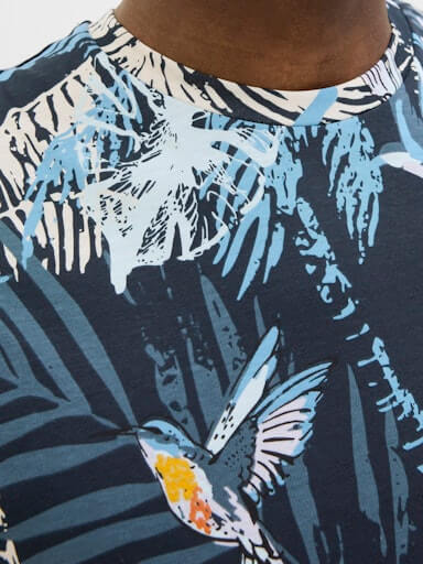 Jack & Jones 1 Pack JJHAWAII AOP Crew Neck 100% Cotton T-Shirt