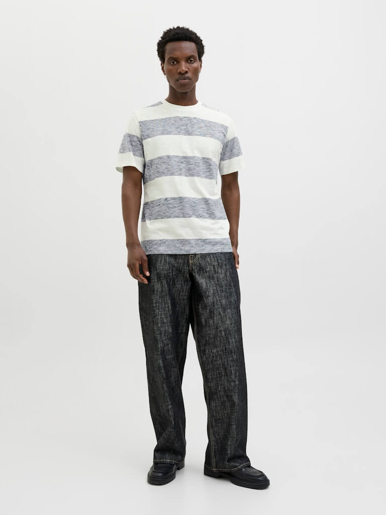 Jack & Jones JJBIRK Striped Crew Neck T-Shirt - Blue Multi