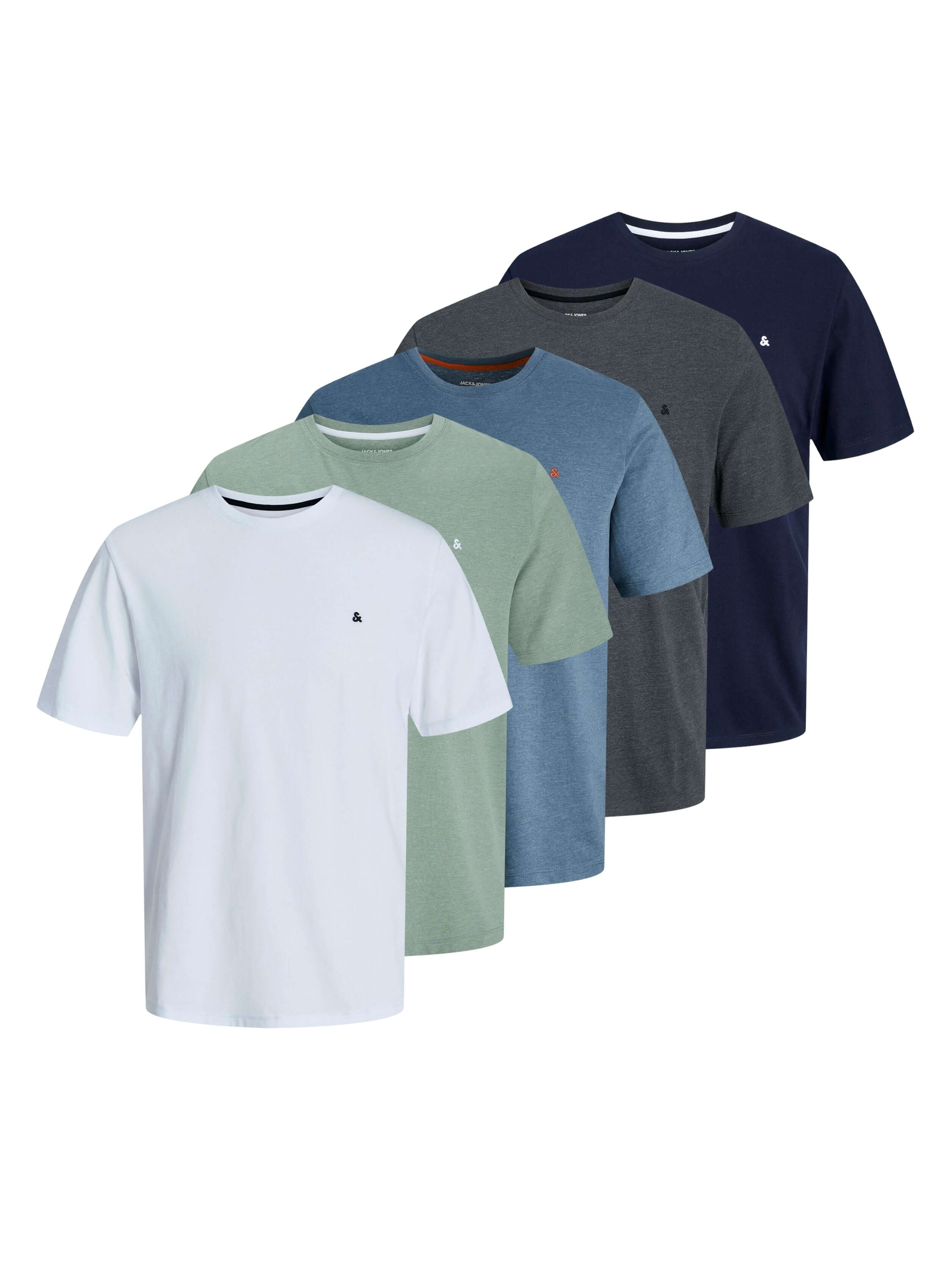Jack & Jones 5 Pack JJEPAULOS 100% Cotton Crew Neck T-Shirts - Multi