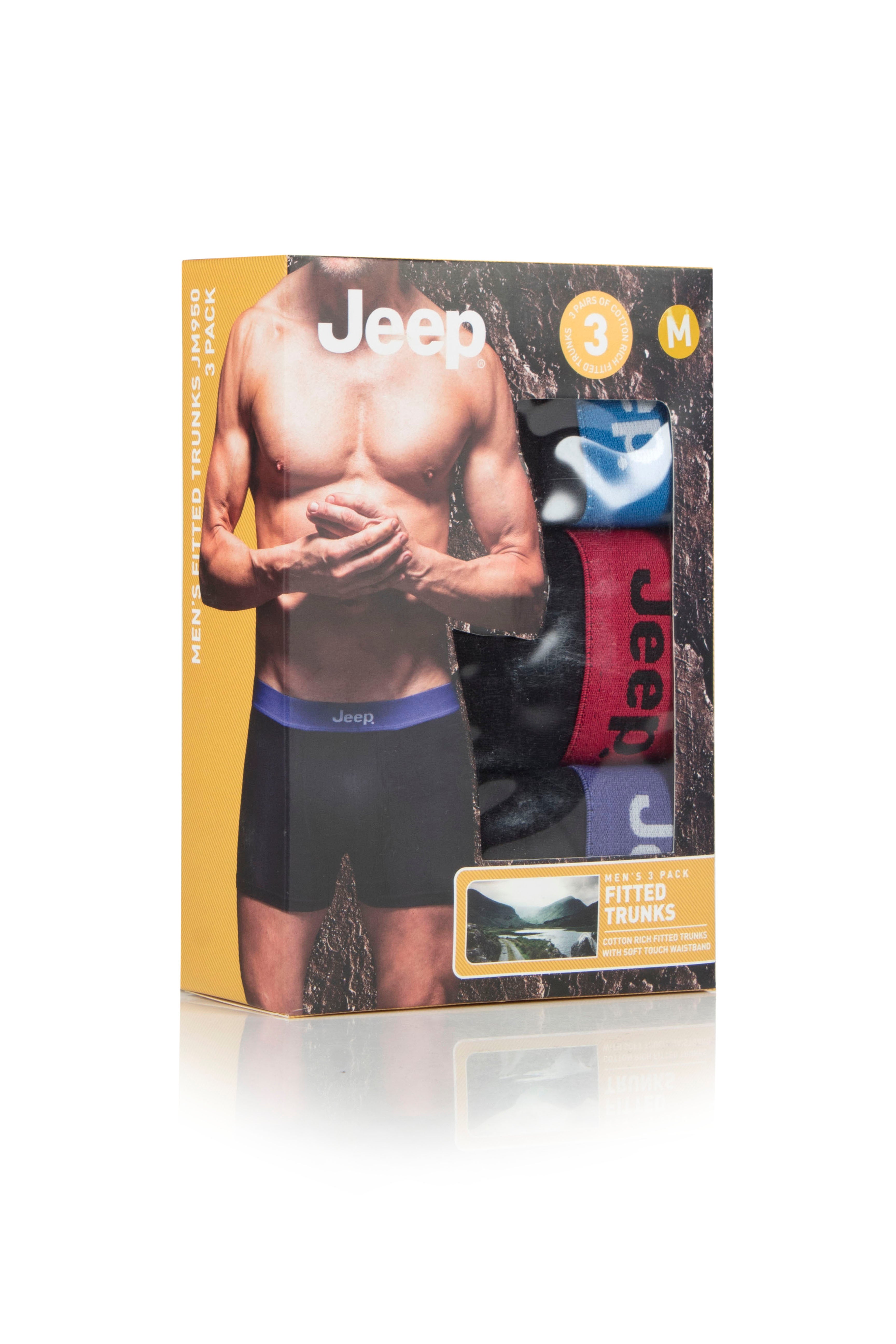 Jeep 3 Pack Mens Cotton Stretch Underwear Hipster Trunks - Black