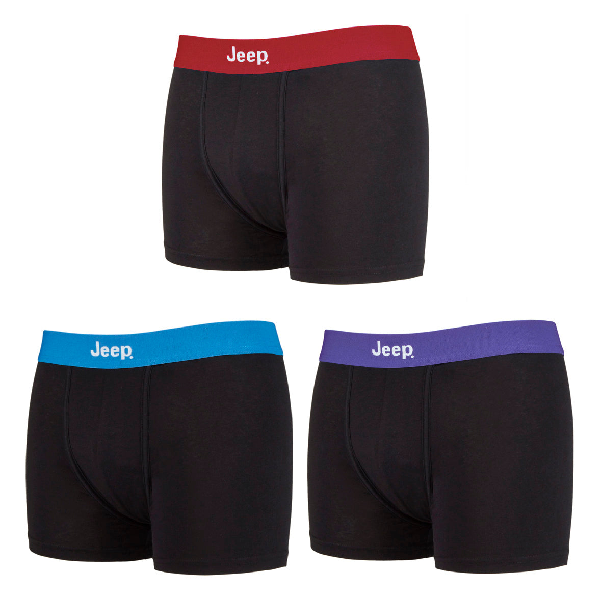 Jeep 3 Pack Mens Cotton Stretch Underwear Hipster Trunks - Black
