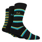 Pringle 3 Pair Bamboo Jacquard Socks - Black With Teal / Yellow Stripes