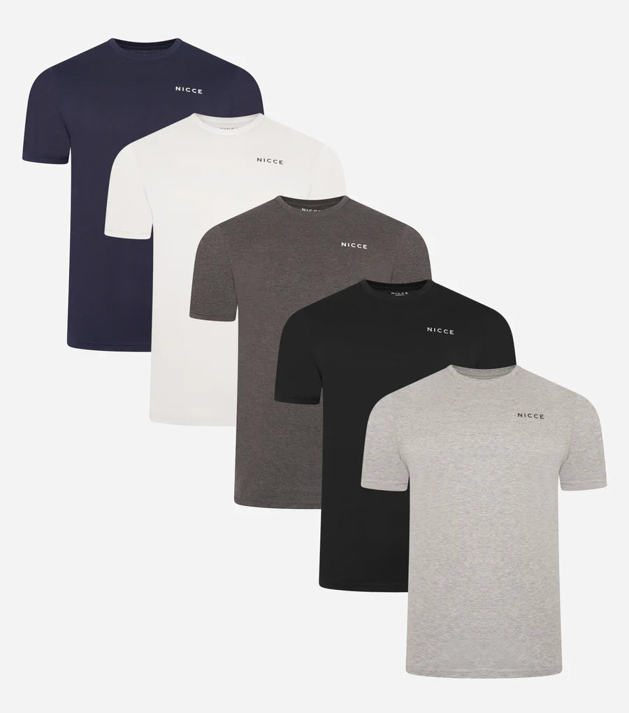 Nicce Mens 5 Pack Layette Nightwear T-Shirt - 100% Cotton
