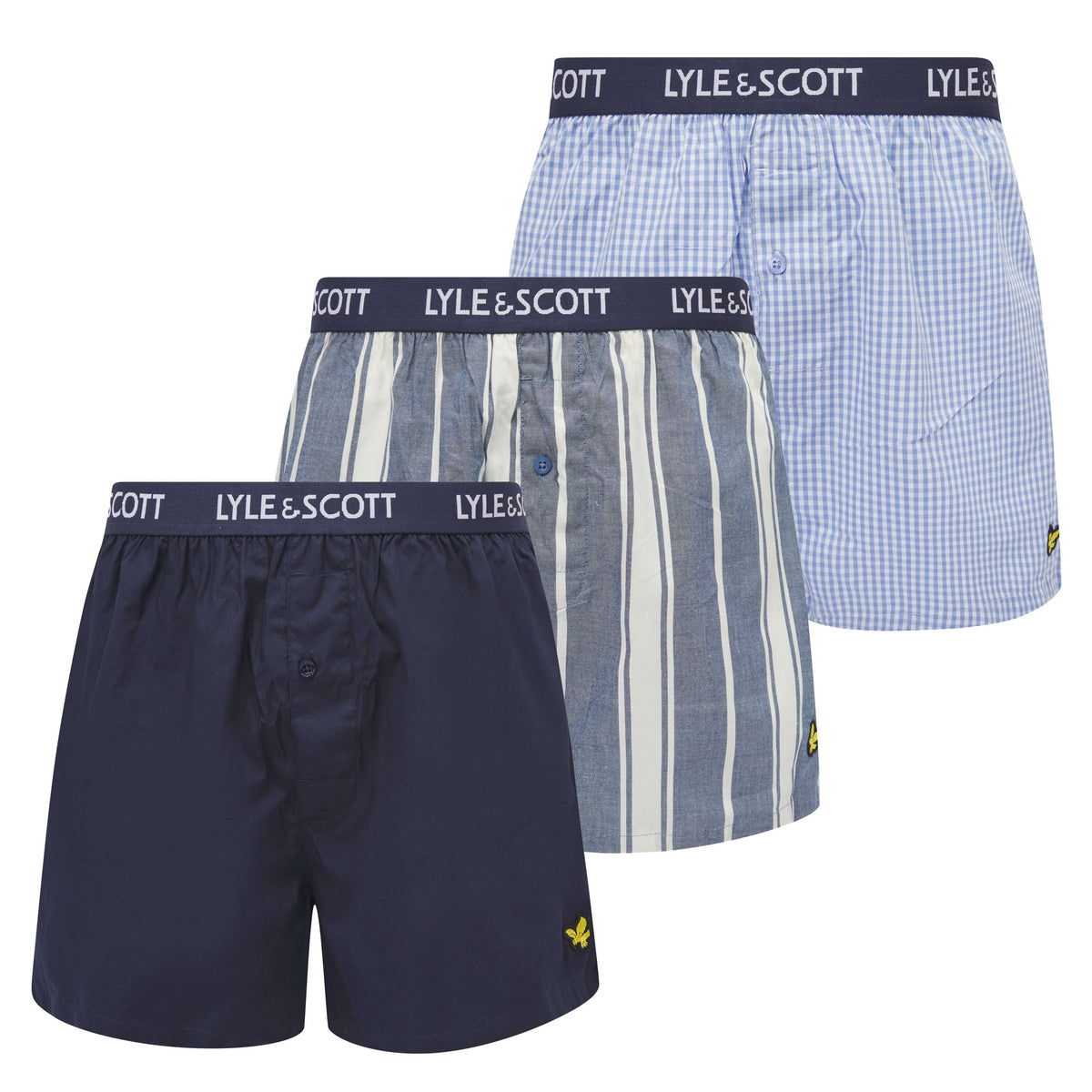 Lyle & Scott 3 Pack Men's Lenny Woven Boxers - White Stripe/Peacoat ...