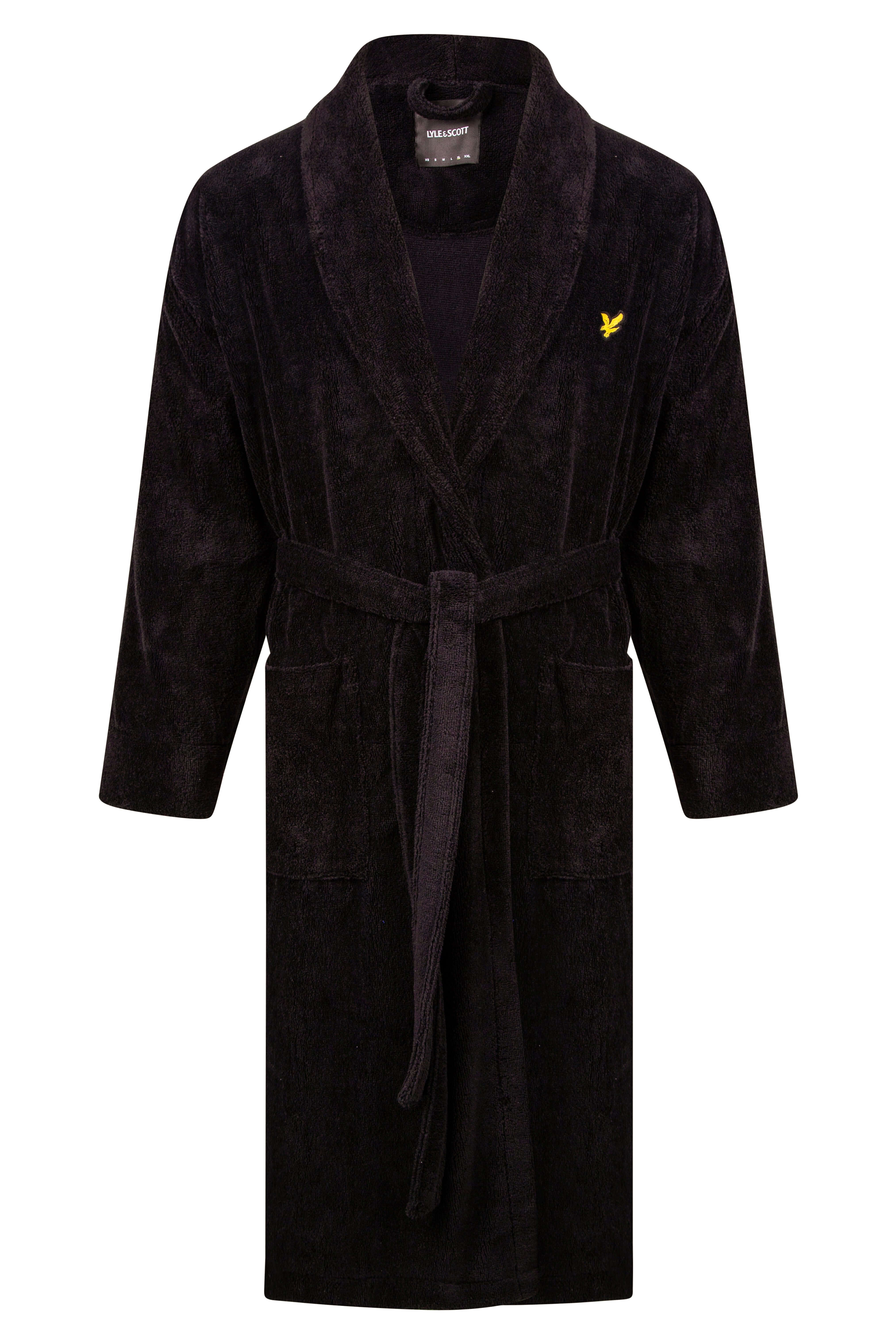 Lyle & Scott Lucas Bathrobe – Black | Towelling Robe with Embroidered Logo