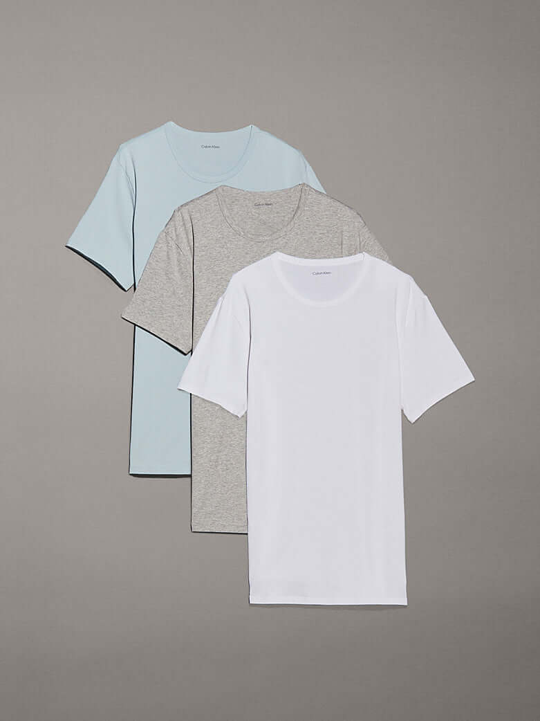 Calvin Klein 3 Pack Lounge Crew Neck T-Shirts - White, Grey Heather, Sterling Blue