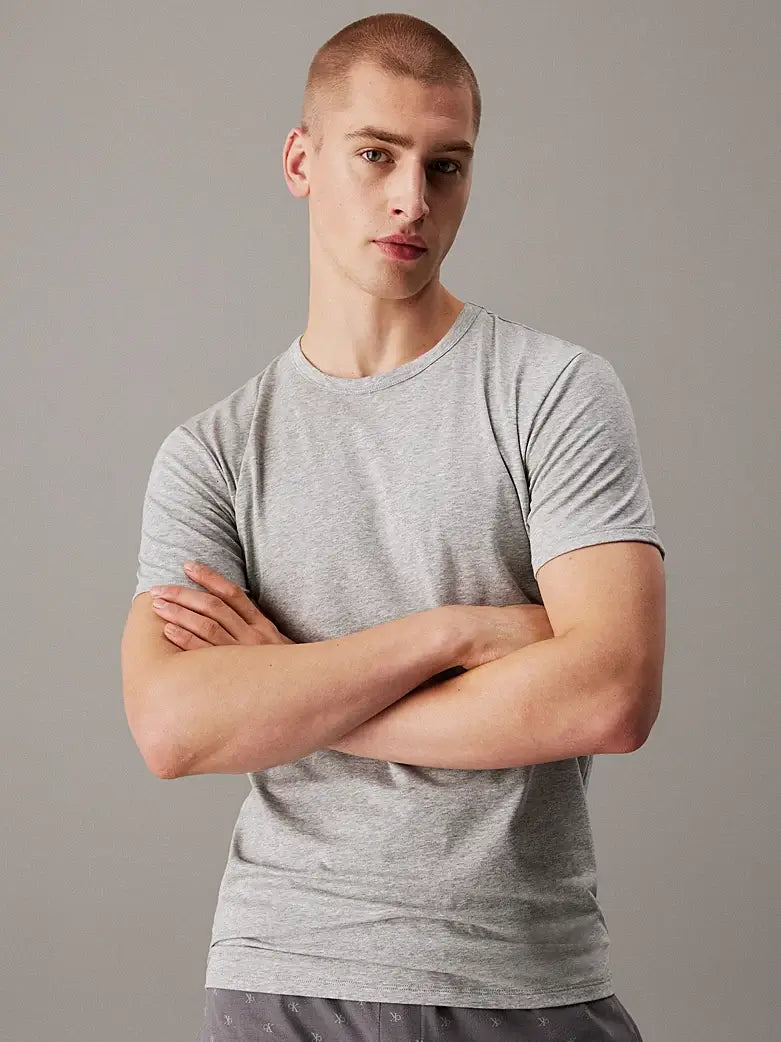 Calvin Klein 3 Pack Lounge Crew Neck T-Shirts - White, Grey Heather, Sterling Blue