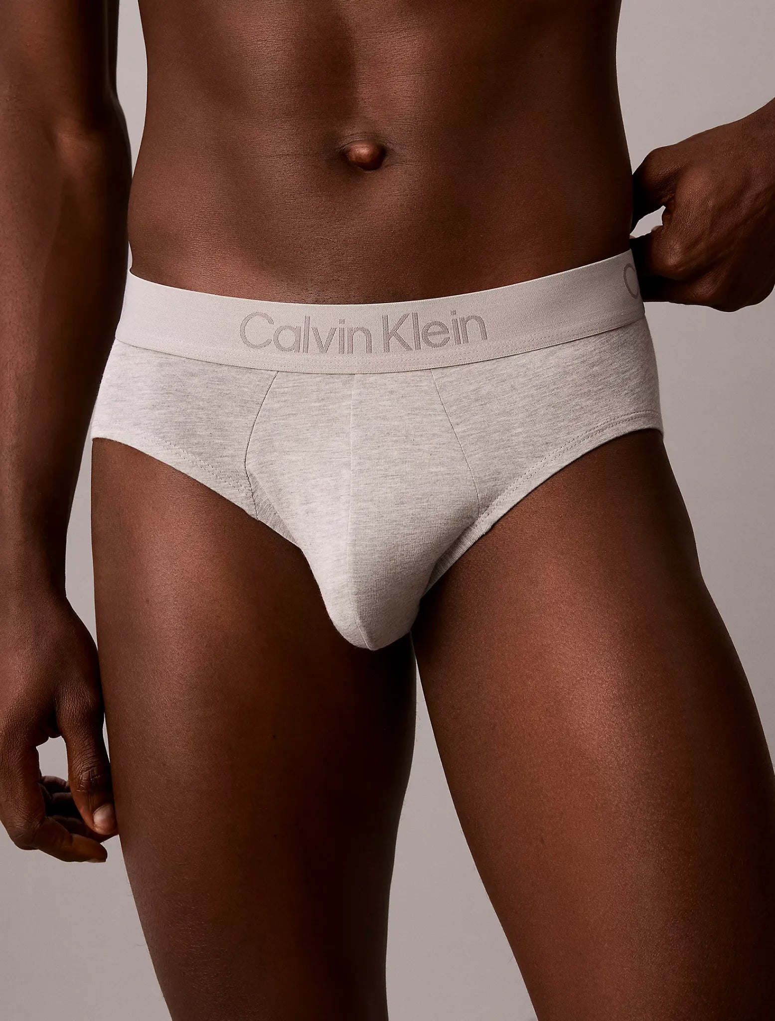 Calvin Klein Ultra Soft Modal 3-pack hip briefs in Dark Sapphire Dusty Orchid Grey Heather – alternate detail view