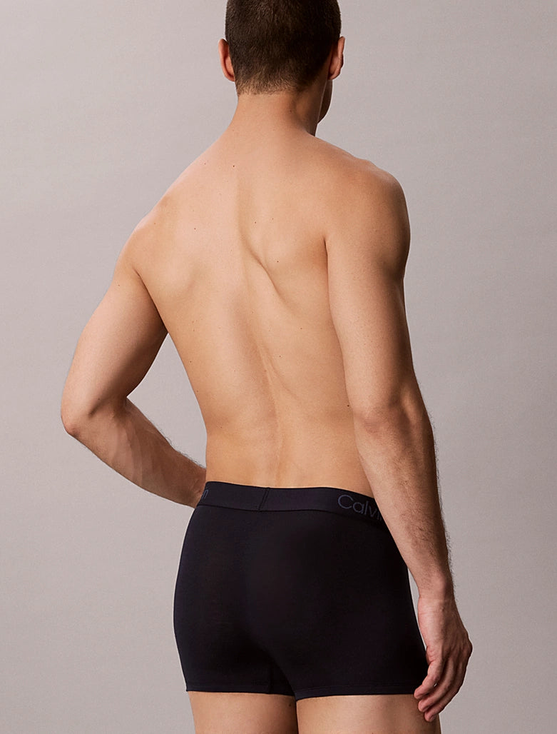 Calvin Klein Ultra Soft Modal 3-pack trunks in Dark Sapphire Dusty Orchid Grey Heather – model rear or alternate view