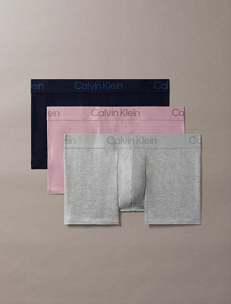 Calvin Klein Ultra Soft Modal 3-pack trunks in Dark Sapphire Dusty Orchid Grey Heather – three-pack product image
