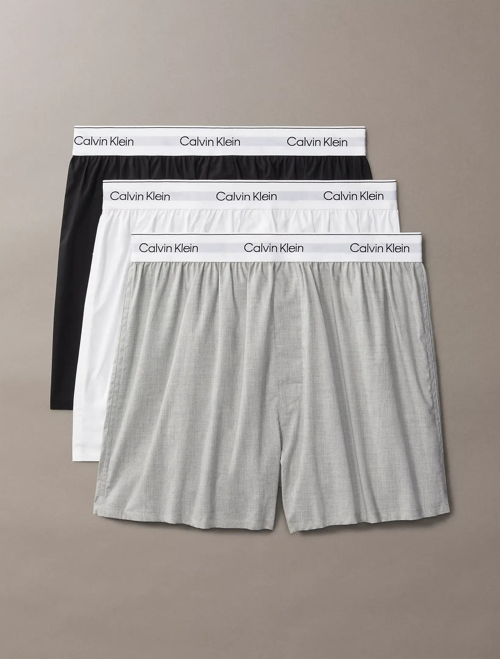 Calvin Klein 3 Pack Slim Fit Boxers – Icon Cotton Stretch | Black / White / Grey Heather