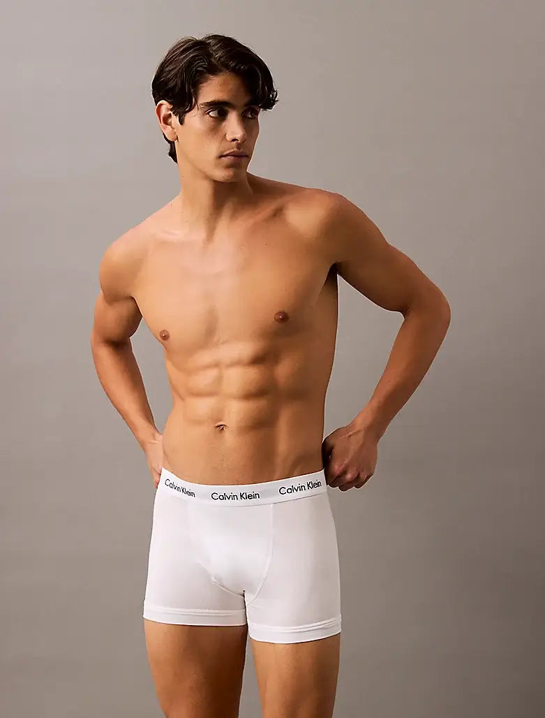 Calvin Klein 3 Pack Relaxed Dart Trunks - Icon Cotton Stretch, Black/White/Grey Heather