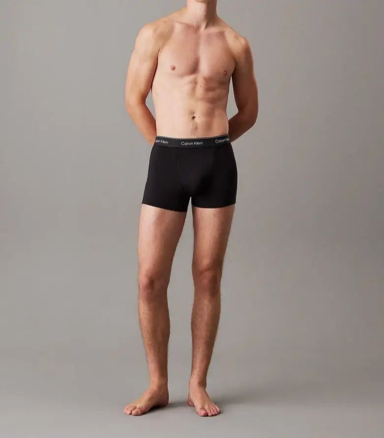 Calvin Klein 3 Pack Relaxed Dart Trunks - Icon Cotton Stretch, Black W/ Black Wbs
