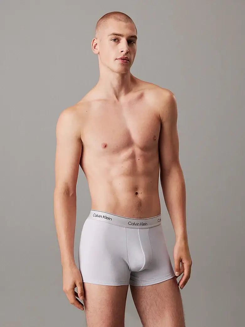 Calvin Klein 3 Pack Trunks - Icon Cotton Stretch, Red/Vintage Indigo/Moonbeam