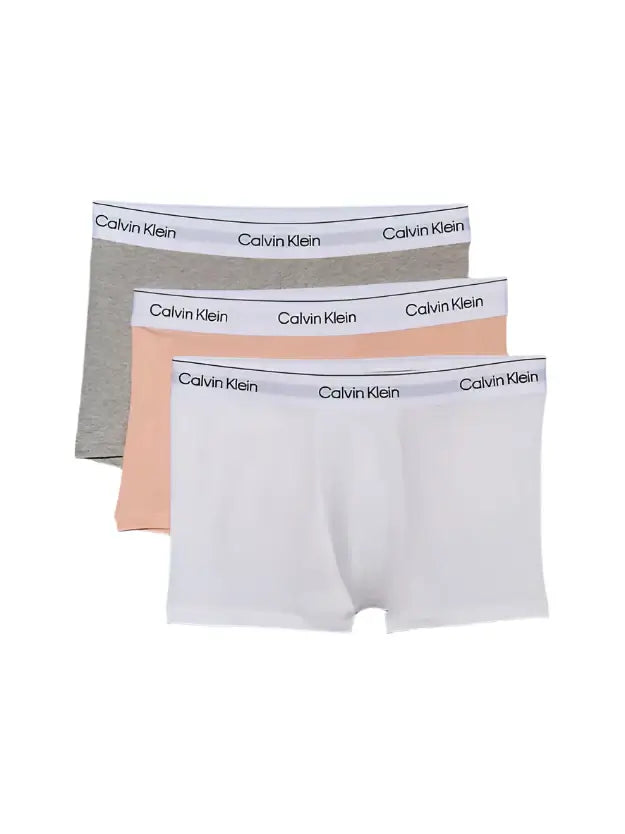 Calvin Klein 3 Pack Trunks - Icon Cotton Stretch, White, Grey Heather, Melon Frenzy