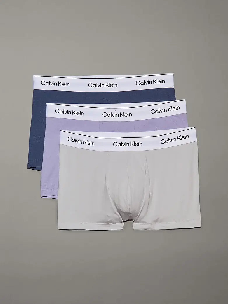 Calvin Klein 3 Pack Trunks - Icon Cotton Stretch, Vint Indigo, Micro Chip, Lilac