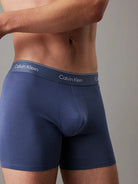 Calvin Klein 3 Pack Boxer Briefs – ICON Cotton Stretch, Red/Vintage Indigo