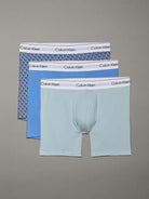 Calvin Klein 3 Pack Boxer Briefs – ICON Cotton Stretch, Blue, Logo All Over