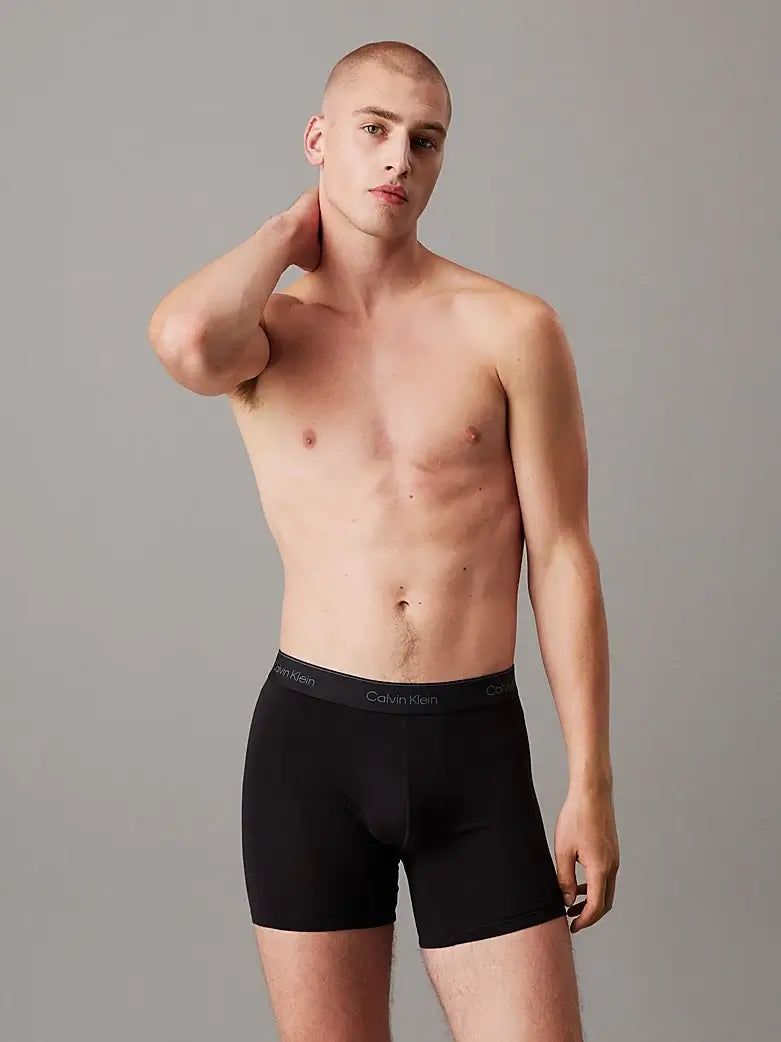 Calvin Klein 3 Pack Boxer Briefs – ICON Cotton Stretch, Black/Glacier/Blue Bell