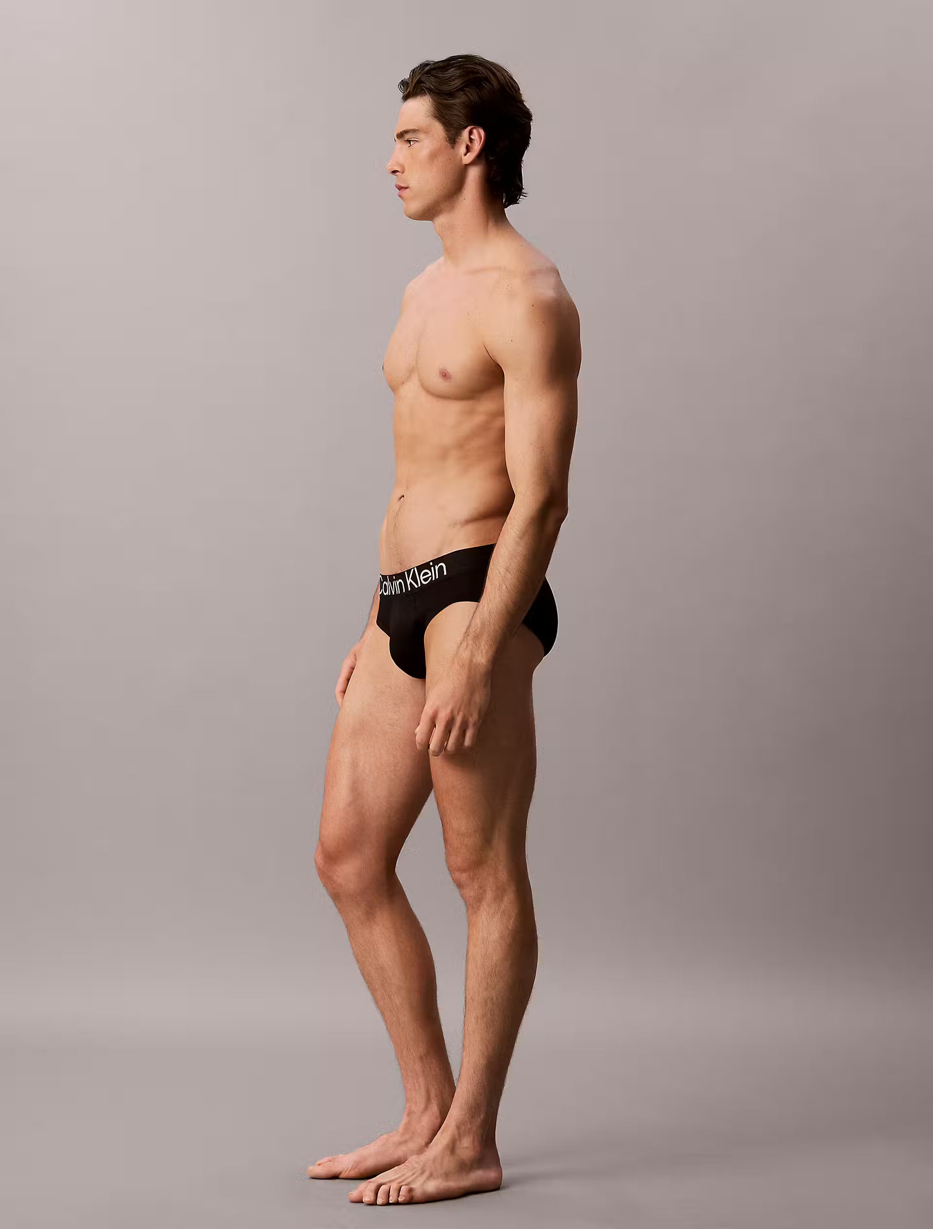 Calvin Klein Ultra Soft Lyocell 3 Pack Hip Briefs Black UB1 – model close-up