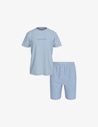 Light blue pajama set with matching shorts on a white background