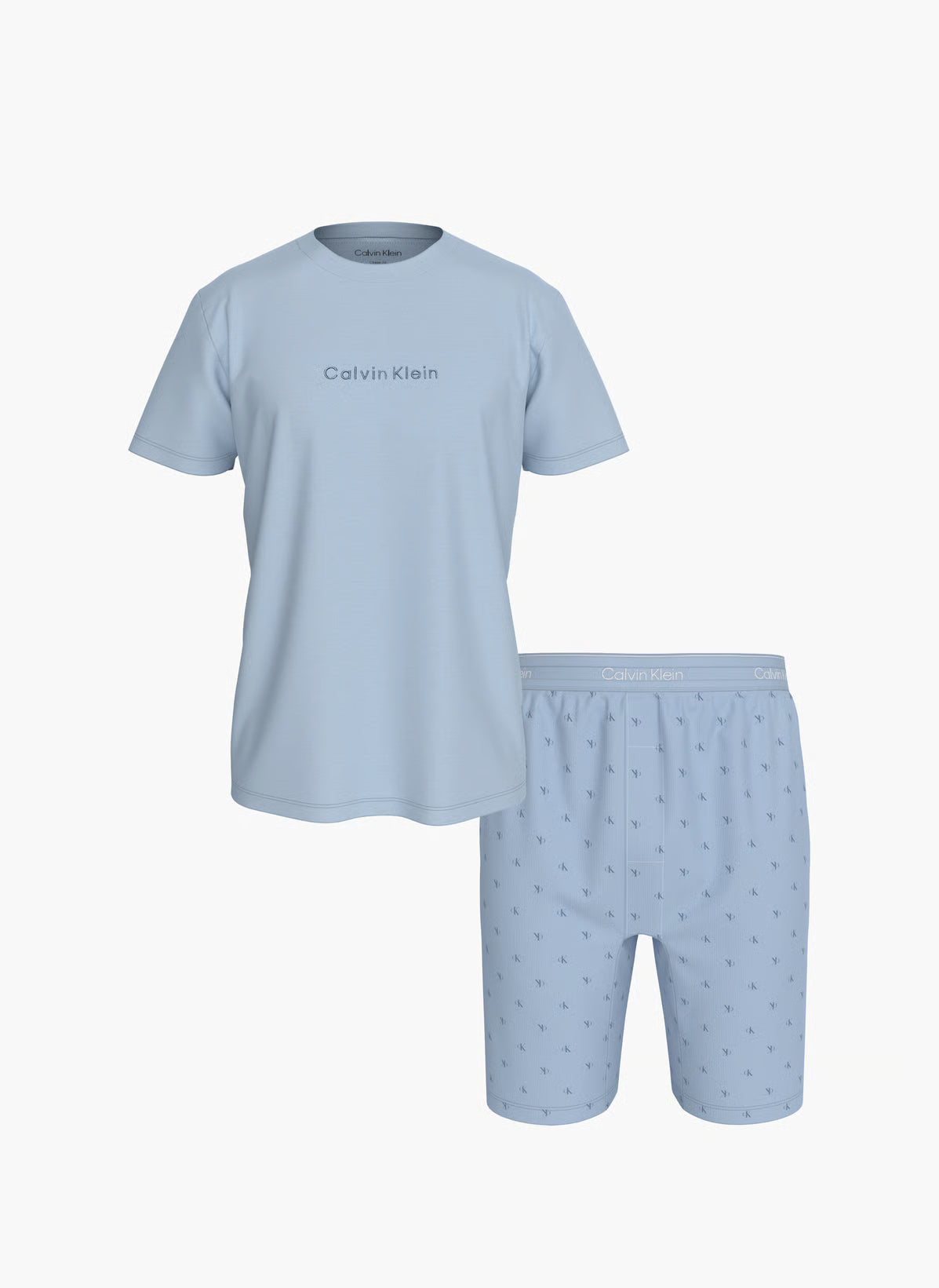 Light blue Calvin Klein t-shirt and shorts set on a white background