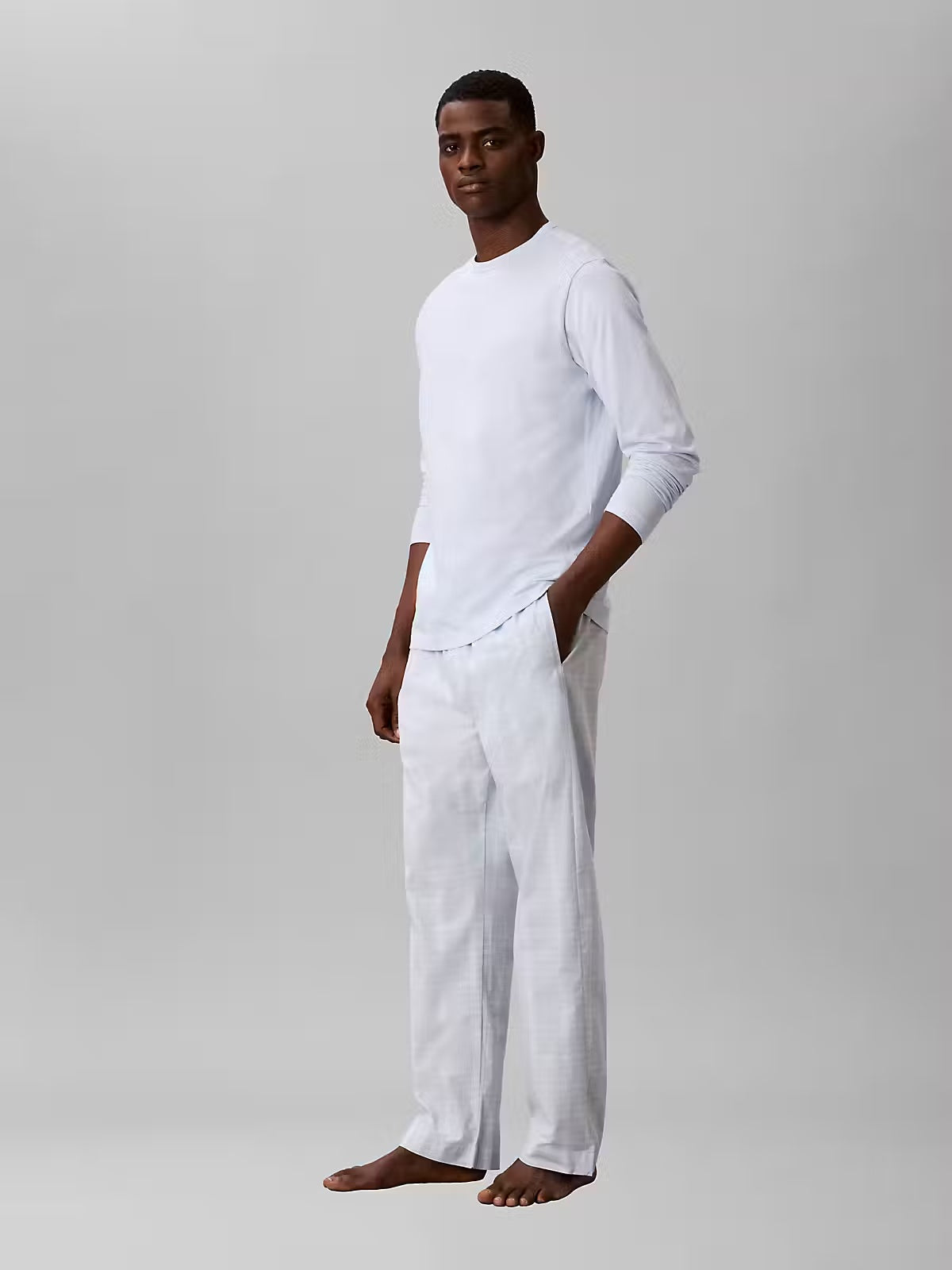 Calvin Klein men’s long sleeve cotton pyjama set Light Blue Check – side view