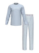 Calvin Klein men’s long sleeve cotton pyjama set Light Blue Check – front view