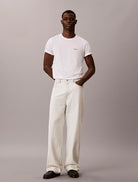 Calvin Klein Icon Cotton Lounge T-Shirt – white crew neck short sleeve T-shirt with multicolour monogram on chest, front view