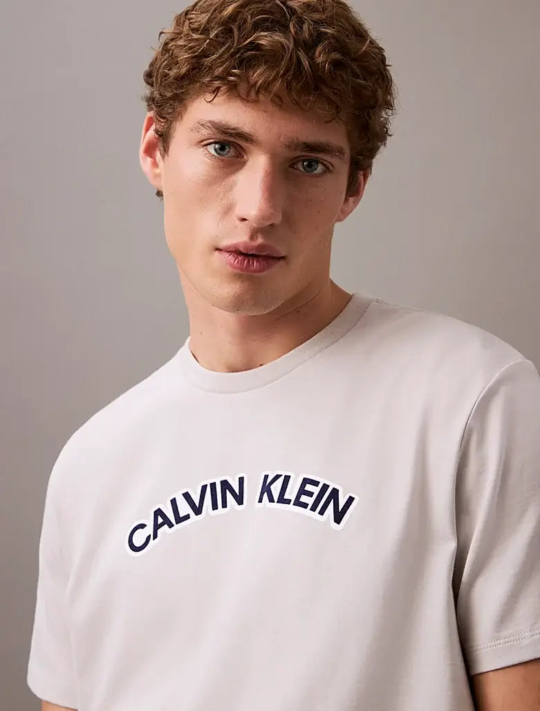 Calvin Klein Men's Regenerative Cotton T-Shirt – Curved Logo, Gray Violet