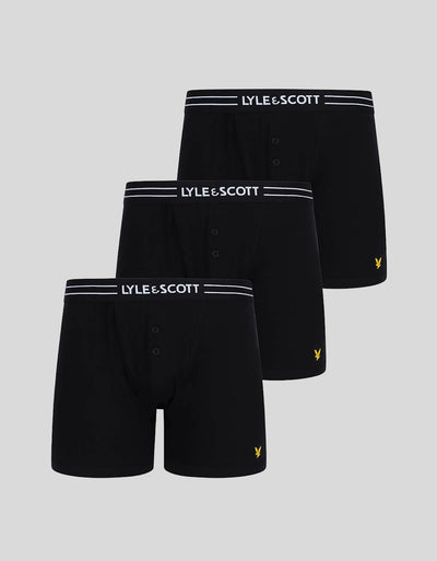 Lyle & Scott 3 Pack Lewis Men's Button Fly Boxers - Cotton Stretch Trunks