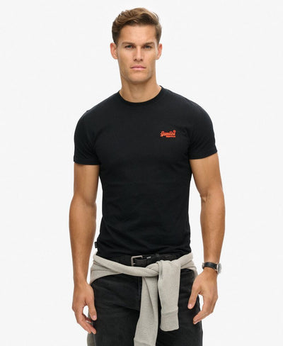 Superdry Organic Cotton Essential Logo T-Shirt – Slim Fit, Black / Hazard Orange