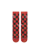 Stance Santarchy red Christmas crew socks frontal red black check and Santa skull graphic