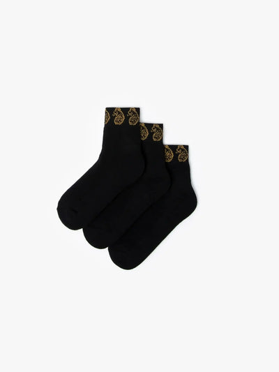 LUKE Zale Ankle Socks 3 Pack – Cotton Blend, Iconic Lion Head Embroidery