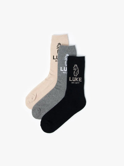 LUKE Hero Crew Socks 3 Pack – Cotton Blend, Iconic Lion Head Embroidery