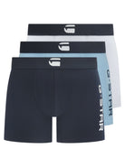 G-Star Men’s 3 Pack Cotton Stretch Rubberized Logo Trunks – Denim, Navy & White