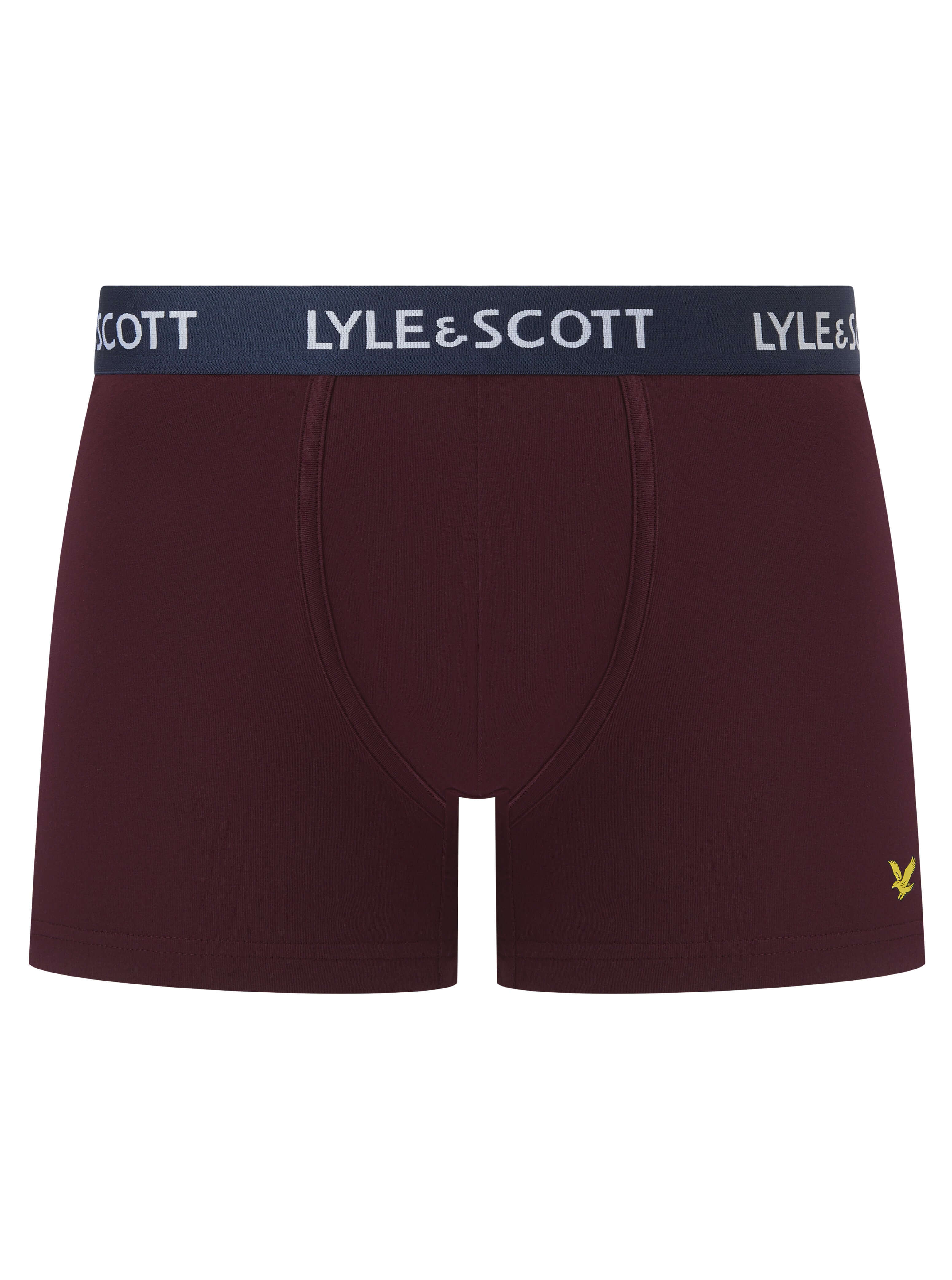Lyle & Scott Men's 3 Pack Cotton Stretch Trunks - Wine-tasting / Check / Peacoat