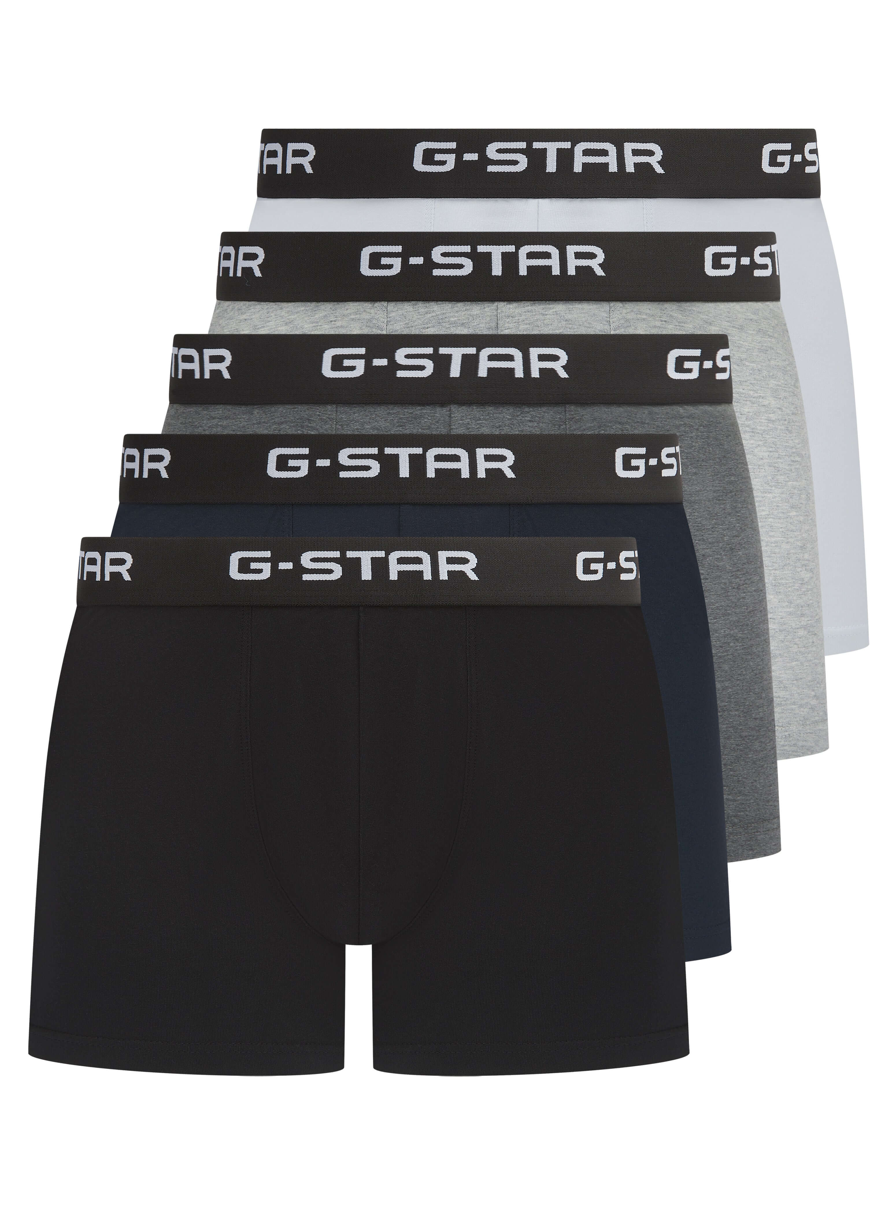 G-Star Men’s 5 Pack Cotton Stretch Trunks – Black, Navy, White & Grey