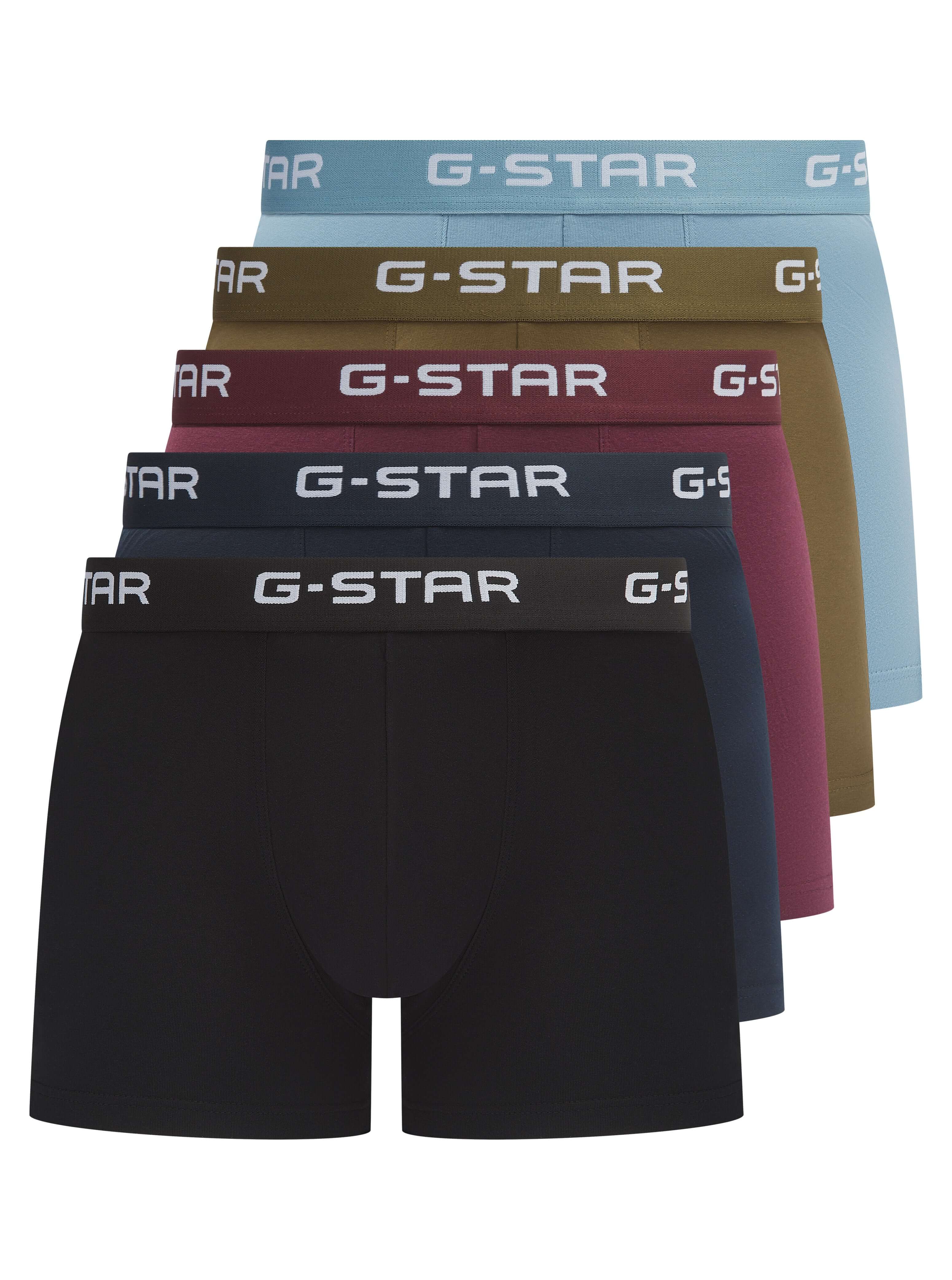 G-Star Men’s 5 Pack Cotton Stretch Trunks – Multi, Comfort Fit