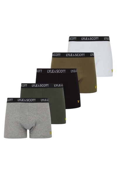 Lyle & Scott 5 Pack Miller Boxer Shorts - Cotton Stretch Trunks, Multi