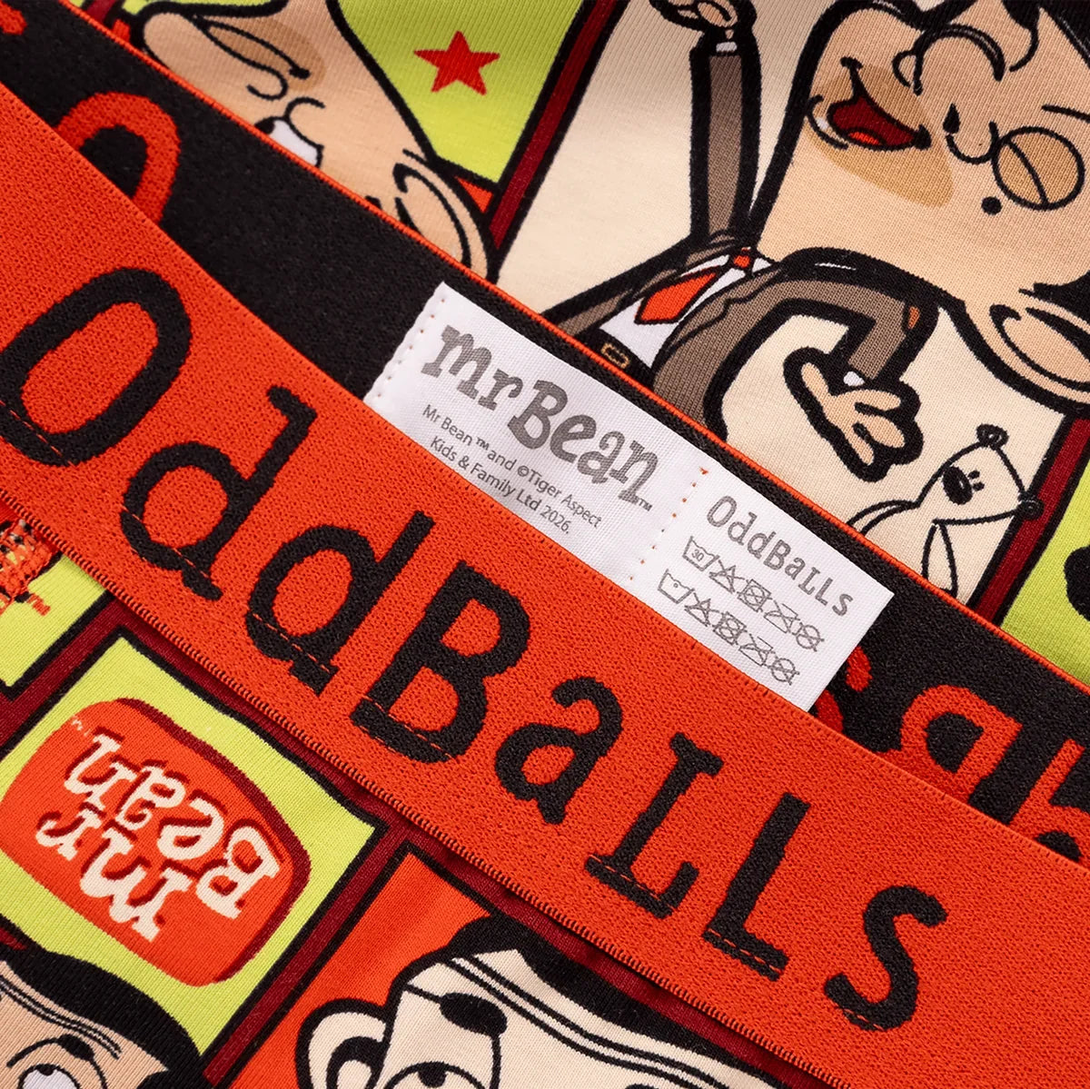 OddBalls Mr Bean Comic boxer shorts branded orange waistband detail