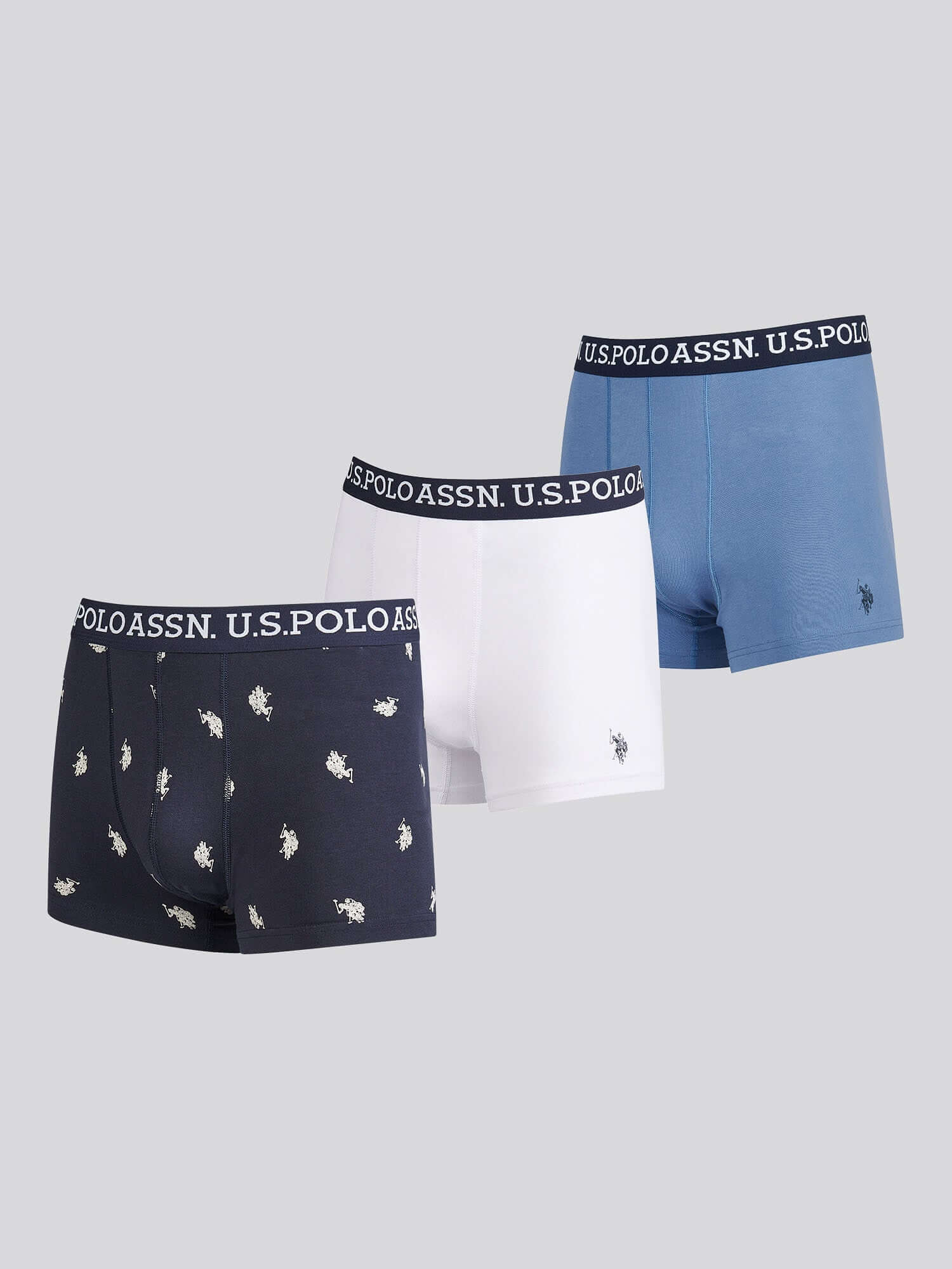 U.S. Polo Assn 3 Pack Cotton Stretch Trunks - Navy, Blue, White