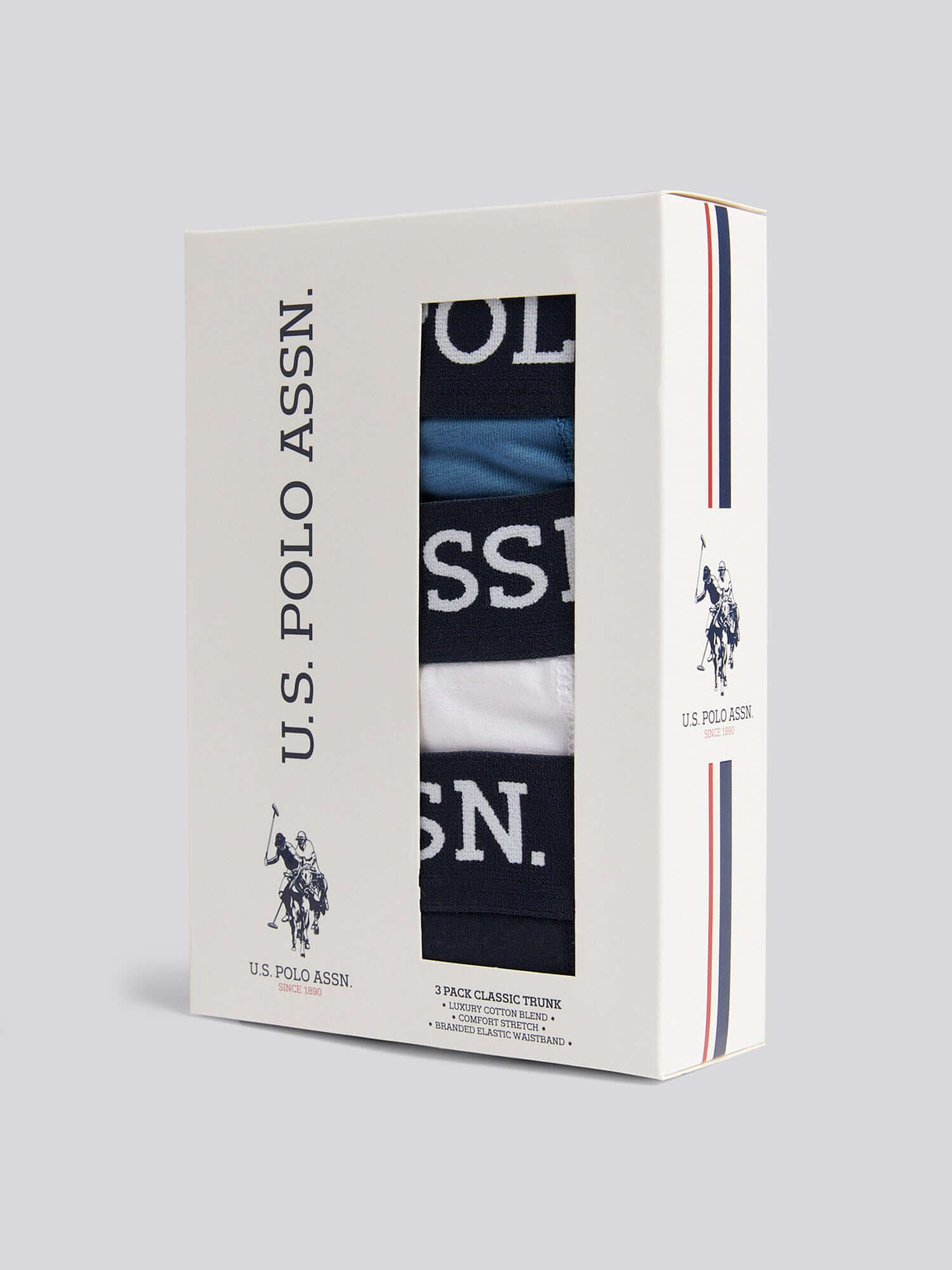 U.S. Polo Assn 3 Pack Cotton Stretch Trunks - Navy, Blue, White