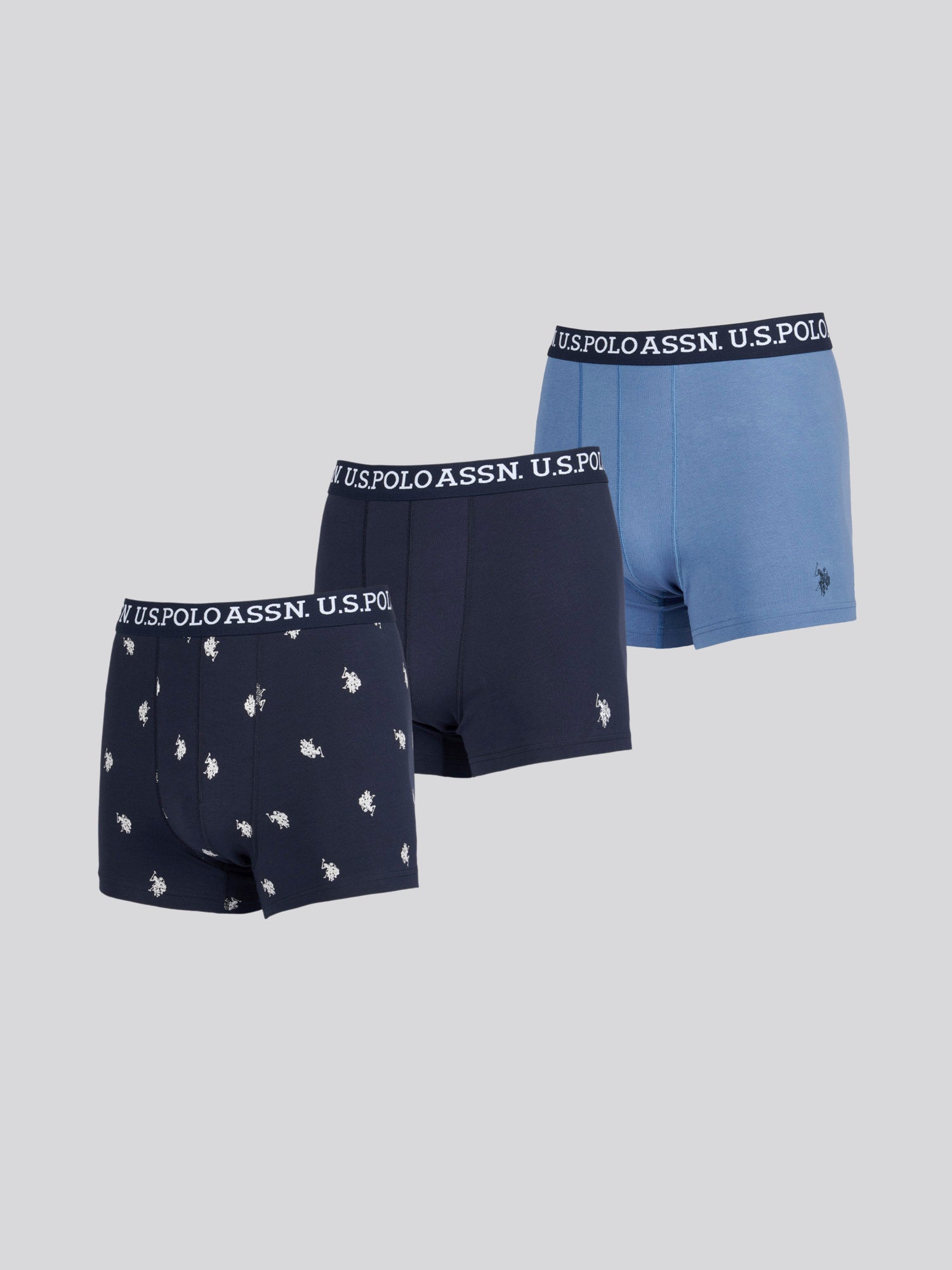 U.S. Polo Assn 3 Pack Cotton Stretch Trunks - Dark Sapphire, Navy, Blue