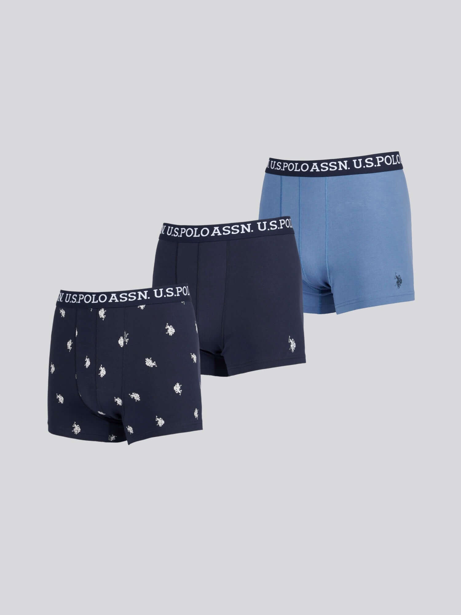 U.S. Polo Assn. 3 Pack Cotton Stretch Multi Trunks - Blue, Print, Navy