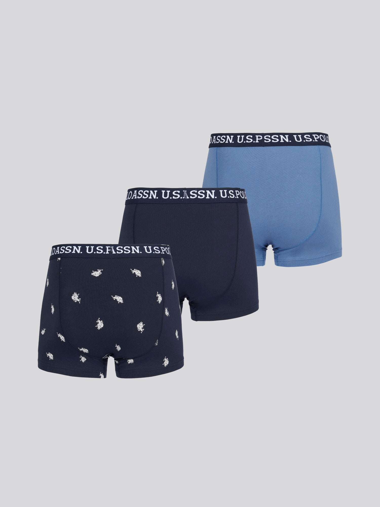 U.S. Polo Assn 3 Pack Cotton Stretch Trunks - Dark Sapphire, Navy, Blue