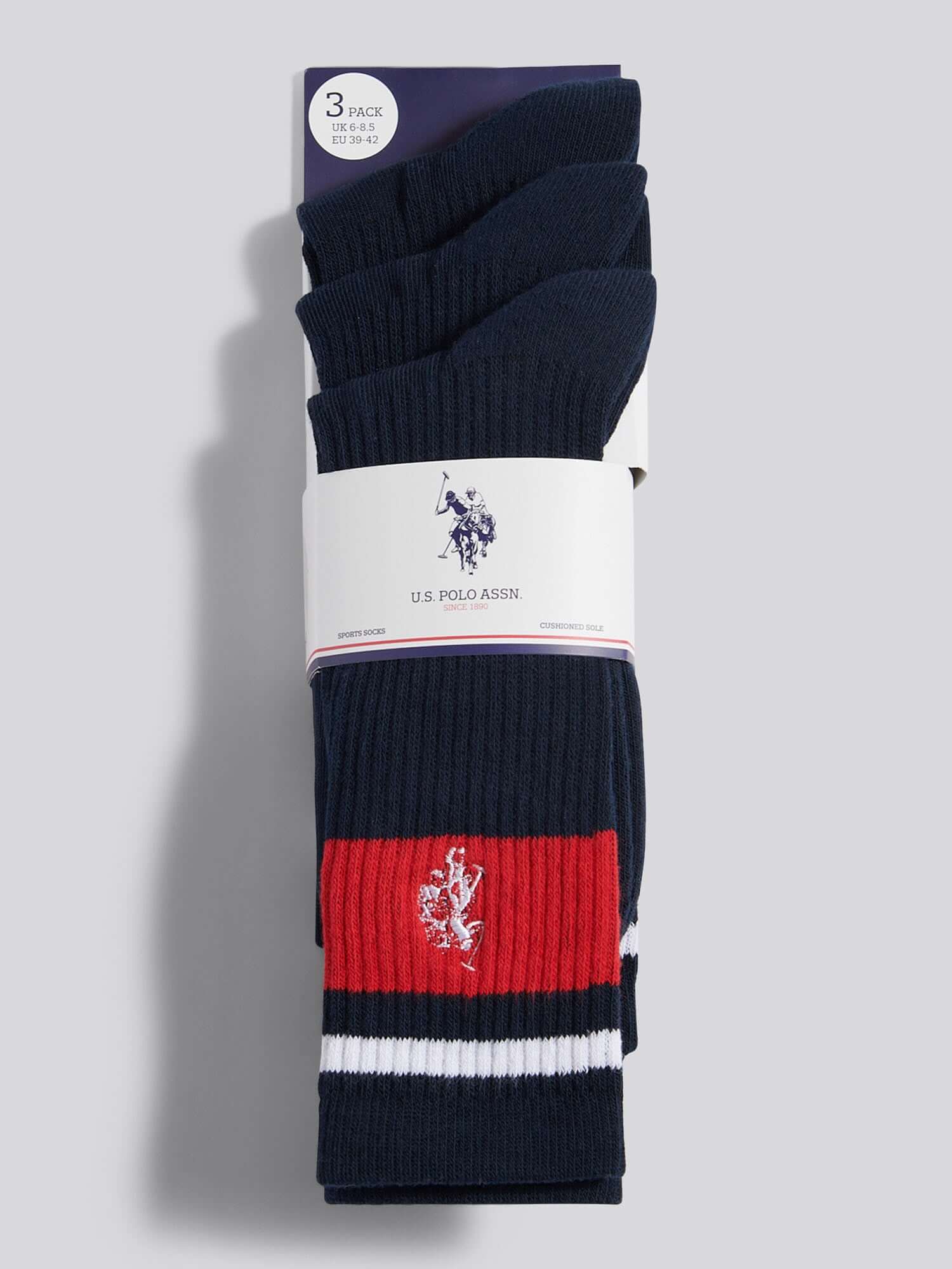 U.S. Polo Assn. 3-Pack Brand Stripe Sports Socks, Black