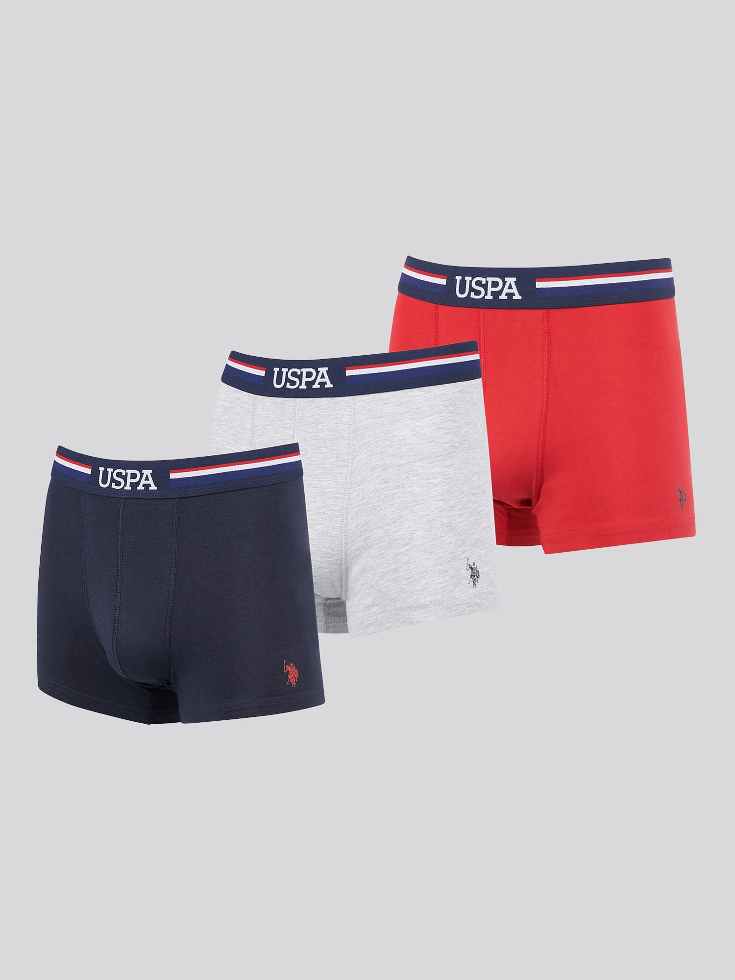 U.S. Polo Assn 3 Pack Cotton Stretch Trunks - Red, White, Navy